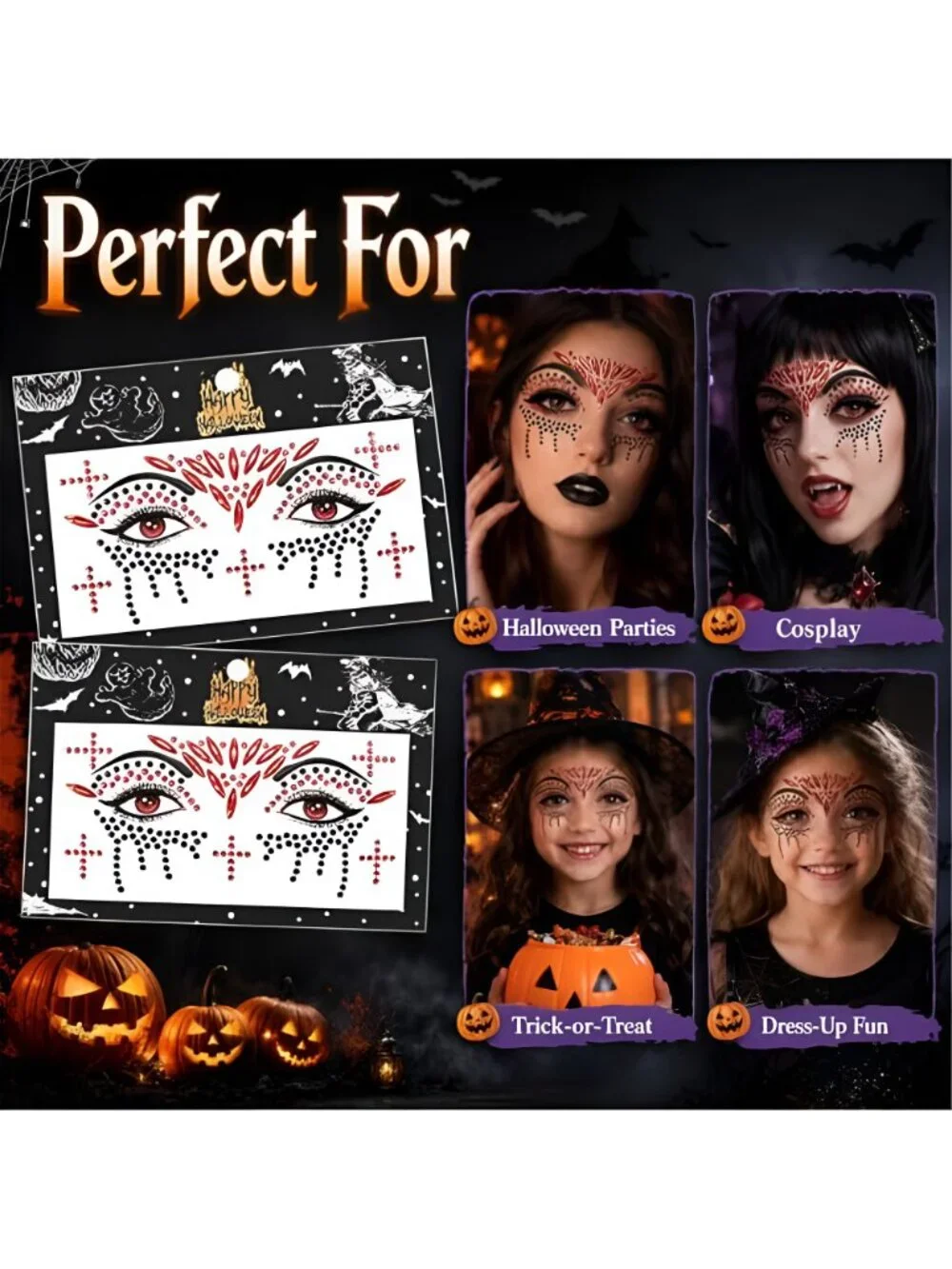 Halloween Face Gems Stickers Gothic Rhinestone Face Jewels for Women Makeup